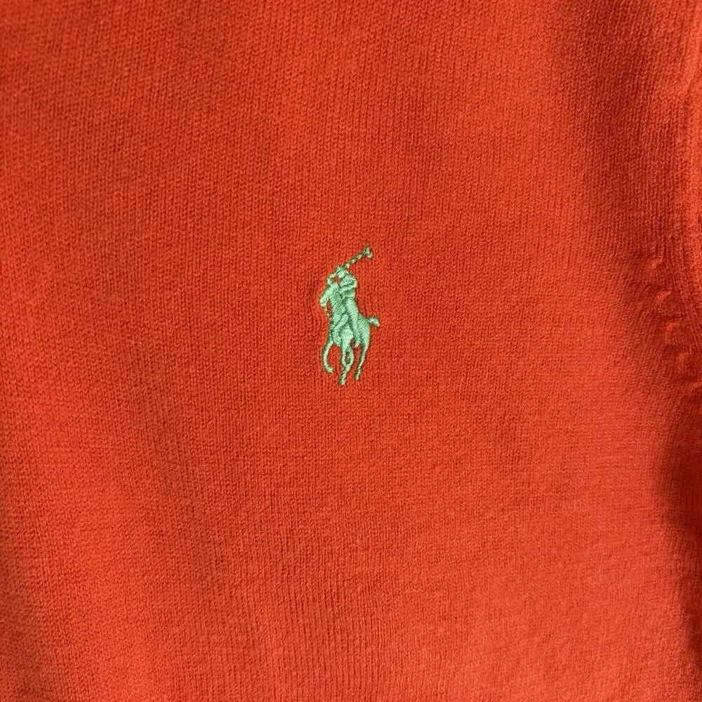 Vintage Polo Ralph Lauren Pullover Sweater Mens Large Orange V Neck Wool